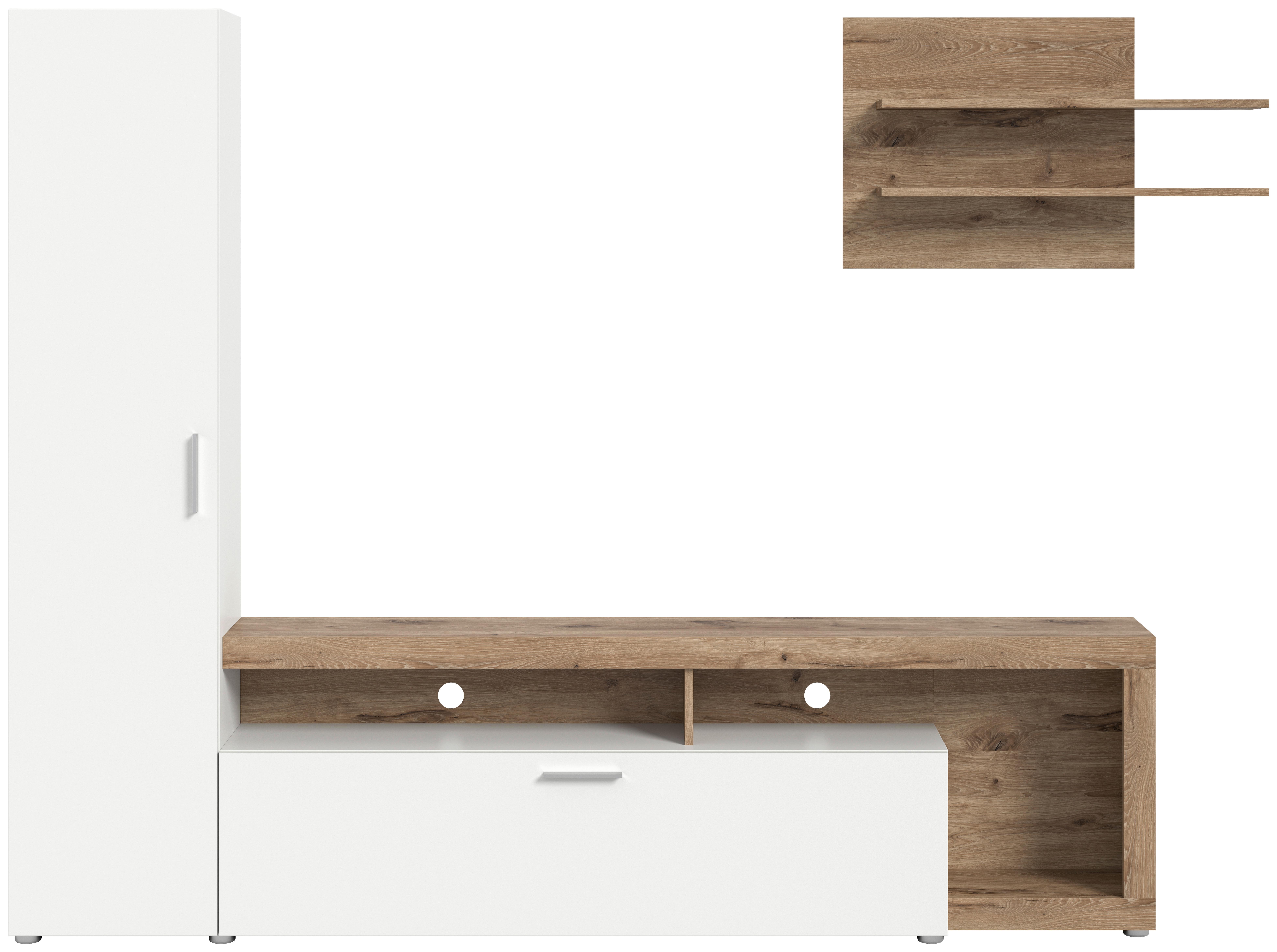 Dnevni Regal Cross, Barva Hrasta, Bela, 3-Delno - črna/barve hrasta, Design, umetna masa/leseni material (218/178/31cm) - Livetastic