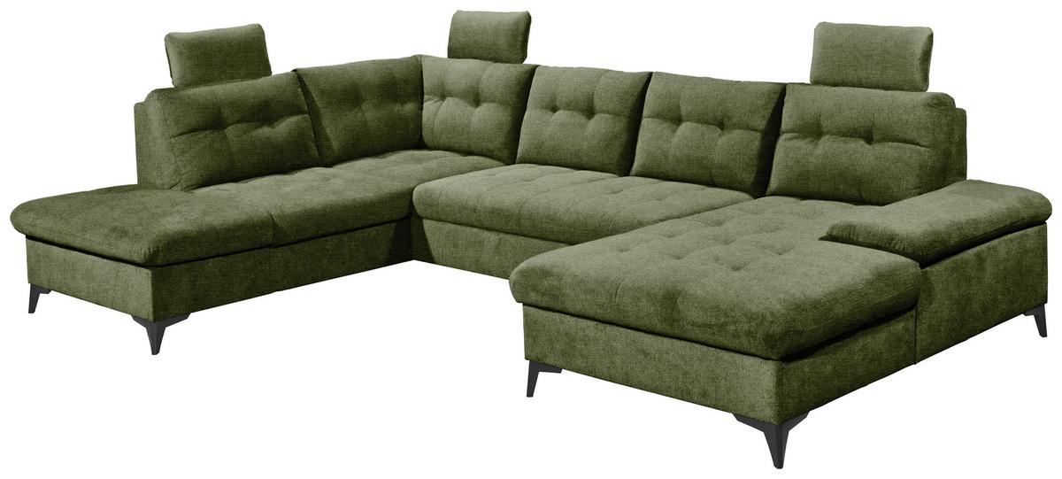 Wohnlandschaft Durban U ca. 218x324x170 cm Olivgrün - Schwarz/Olivgrün, KONVENTIONELL, Kunststoff/Textil (218/324/170cm) - MID.YOU