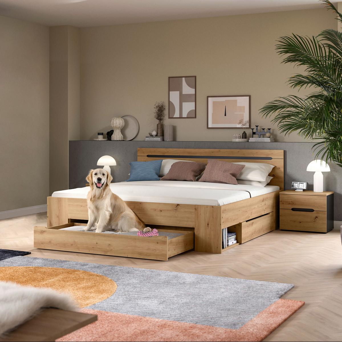 Schlafzimmer CANU 3-teilig Grau, Eiche Artisan - Eiche Artisan/Grau, MODERN, Holzwerkstoff (284/87/205cm) - MID.YOU