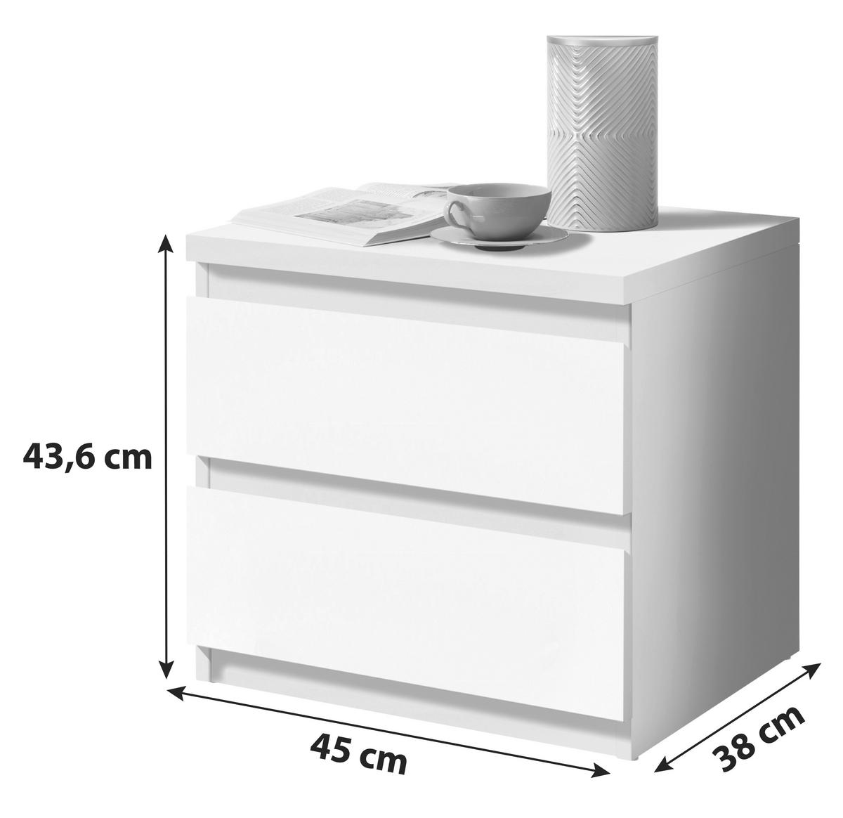 SZAFKA NOCNA OLLI B: 45 CM BIAŁY - biały/czarny, Basics, materiał drewnopochodny/tworzywo sztuczne (45/43,6/38cm) - MID.YOU
