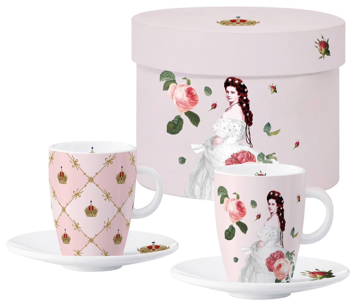 Espressotasse Sisi Rosa/Weiß, 2er Set - Rosa/Weiß, ROMANTIK / LANDHAUS, Keramik (8,5/9,5cm) - PPD