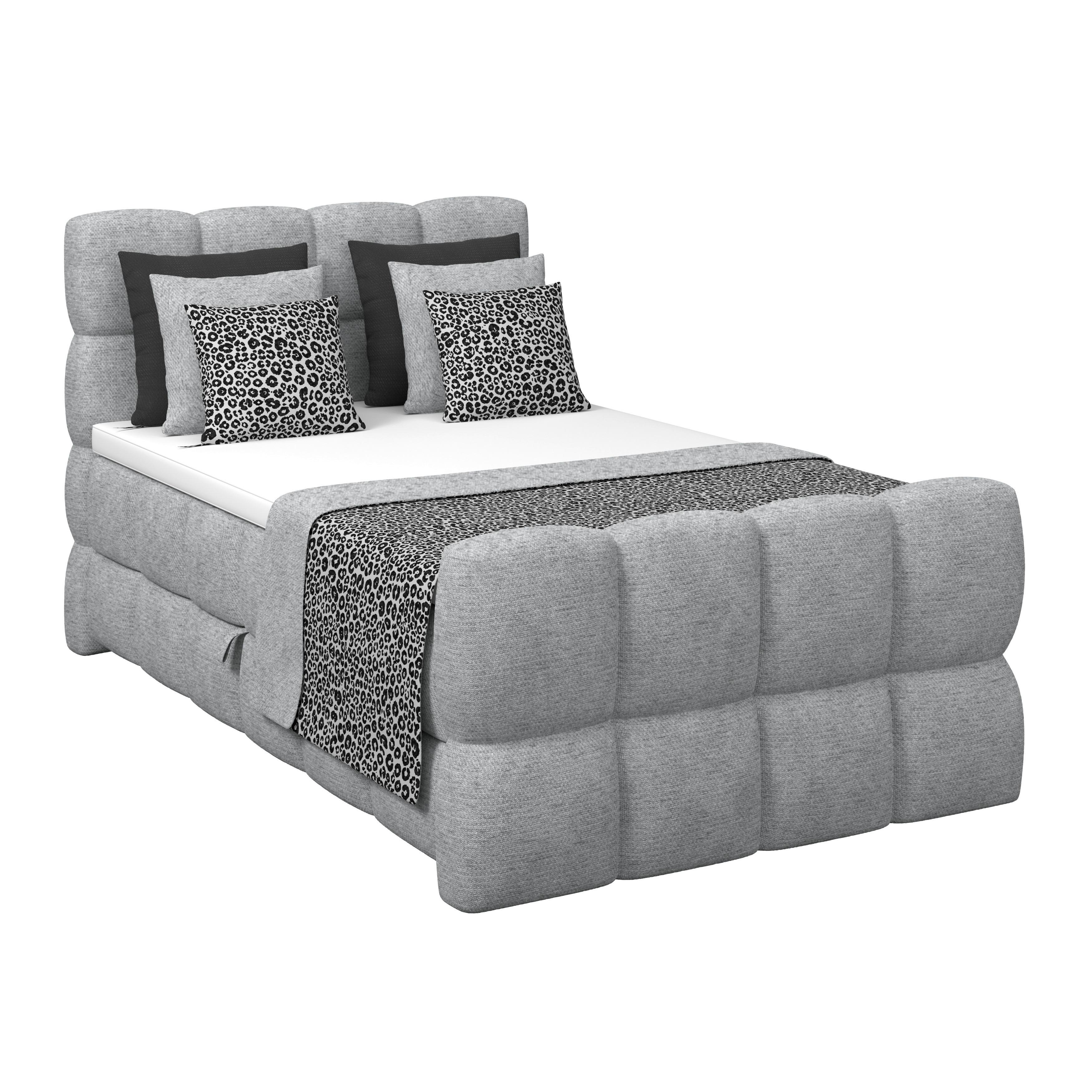 Postelja Boxspring Brisbane, Siva, 140x200 - siva/črna, Trend, kovina/umetna masa (140/200cm) - Premium Living