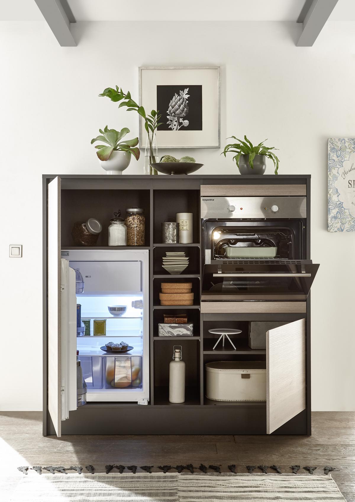 MEBLE KUCHENNE BEZ SPRZĘTÓW LESS 4 - kolor dębowy/antracytowy, Modern, materiał drewnopochodny (210/150cm) - Carryhome