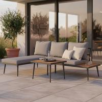 KOMPLET MEBLI TARASOWYCH SALLIE - kolor naturalny/czarny, Modern, metal/drewno (205/76,5/152cm) - Bessagi Garden