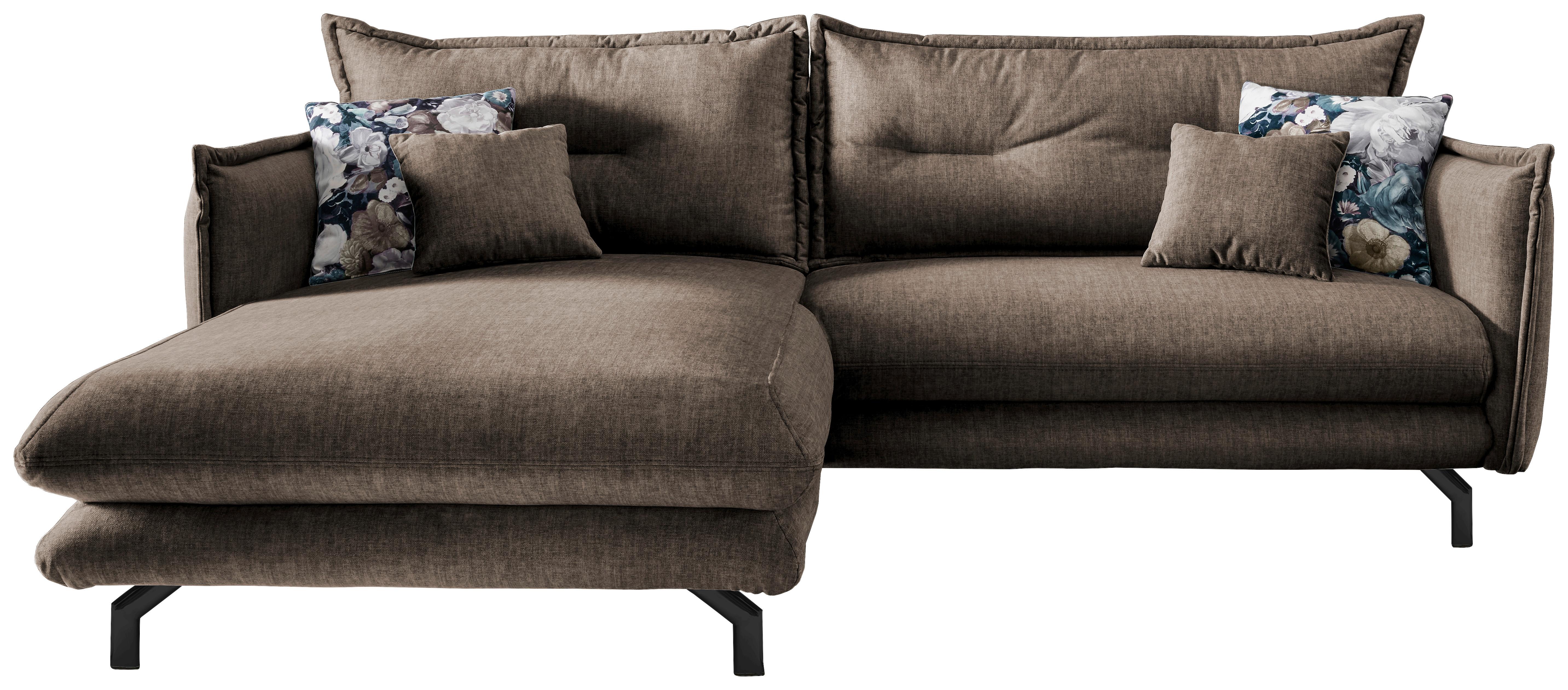 Wohnlandschaft Lava Braun Velours - Türkis/Schwarz, MODERN, Textil/Metall (180/255cm) - Livetastic