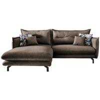 Wohnlandschaft Lava Braun Velours - Türkis/Schwarz, MODERN, Textil/Metall (180/255cm) - Livetastic