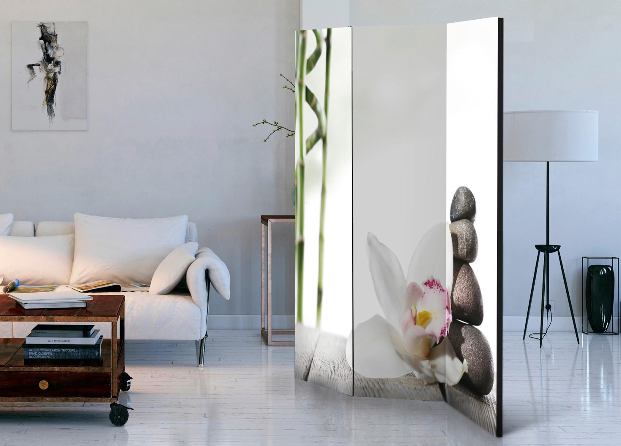 Paravent Harmony Grün/Weiß - Weiß/Grün, Basics, Holz/Textil (135/172/3cm) - artgeist