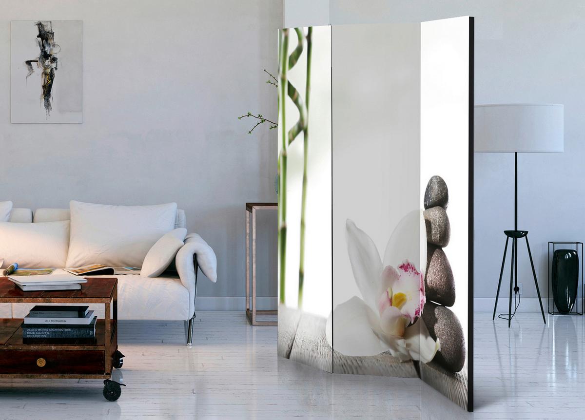 Paravent Harmony Grün/Weiß - Weiß/Grün, Basics, Holz/Textil (135/172/3cm) - artgeist