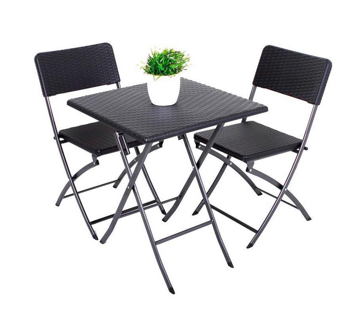 Gartengarnitur 3-tlg. Metall/ Kunststoff Schwarz - Schwarz, Basics, Kunststoff/Metall (62/74/62cm) - Gardenson