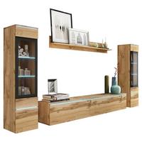 Wohnwand Vera ca.240x130x33cm Eiche Wotan mit LED - Eiche Wotan/Grau, LIFESTYLE, Glas/Holzwerkstoff (240/130/33cm) - P & B