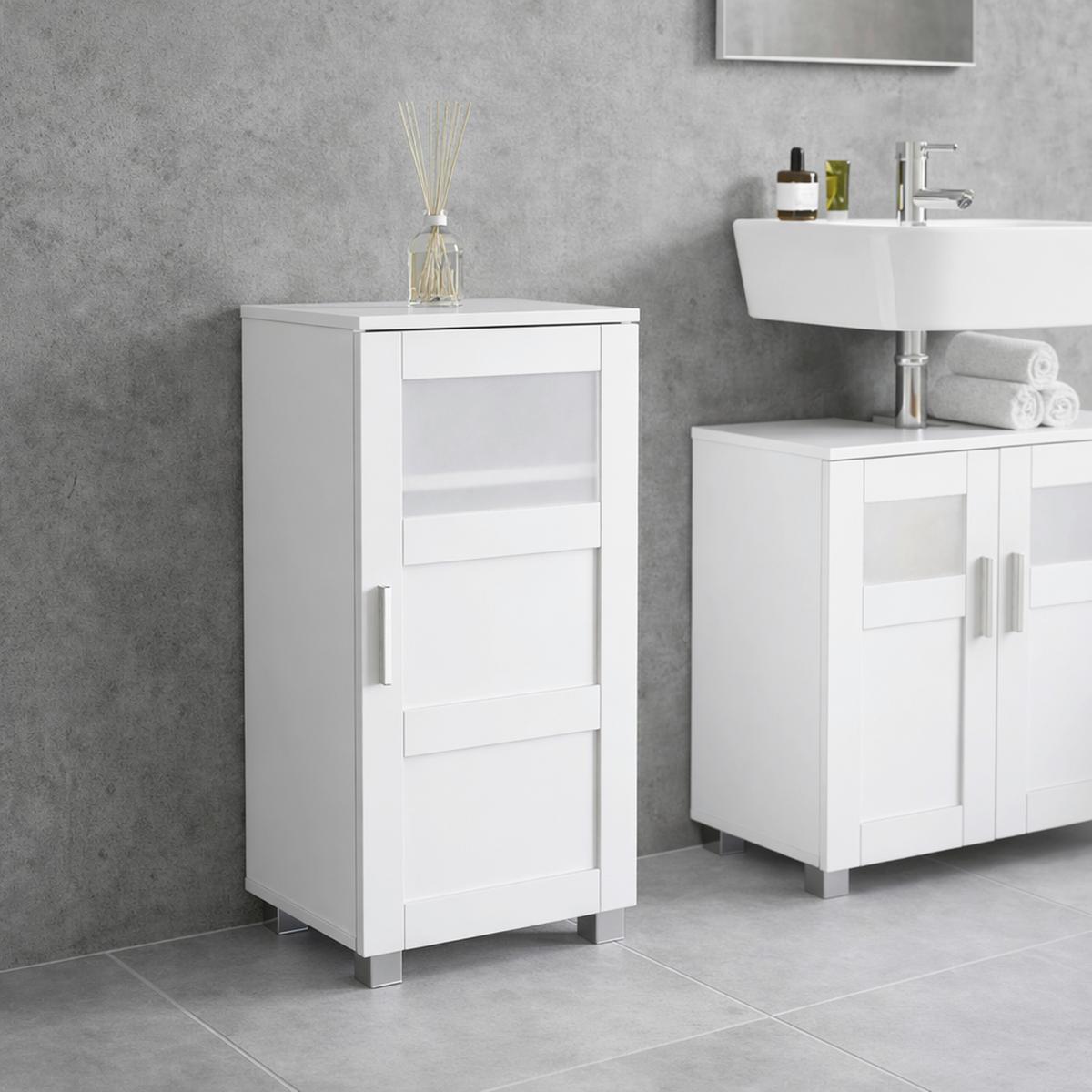 Midischrank Nilari M - Weiss/Silberfarben, Trend, Glas/Holzwerkstoff (38/70/28cm) - MID.YOU