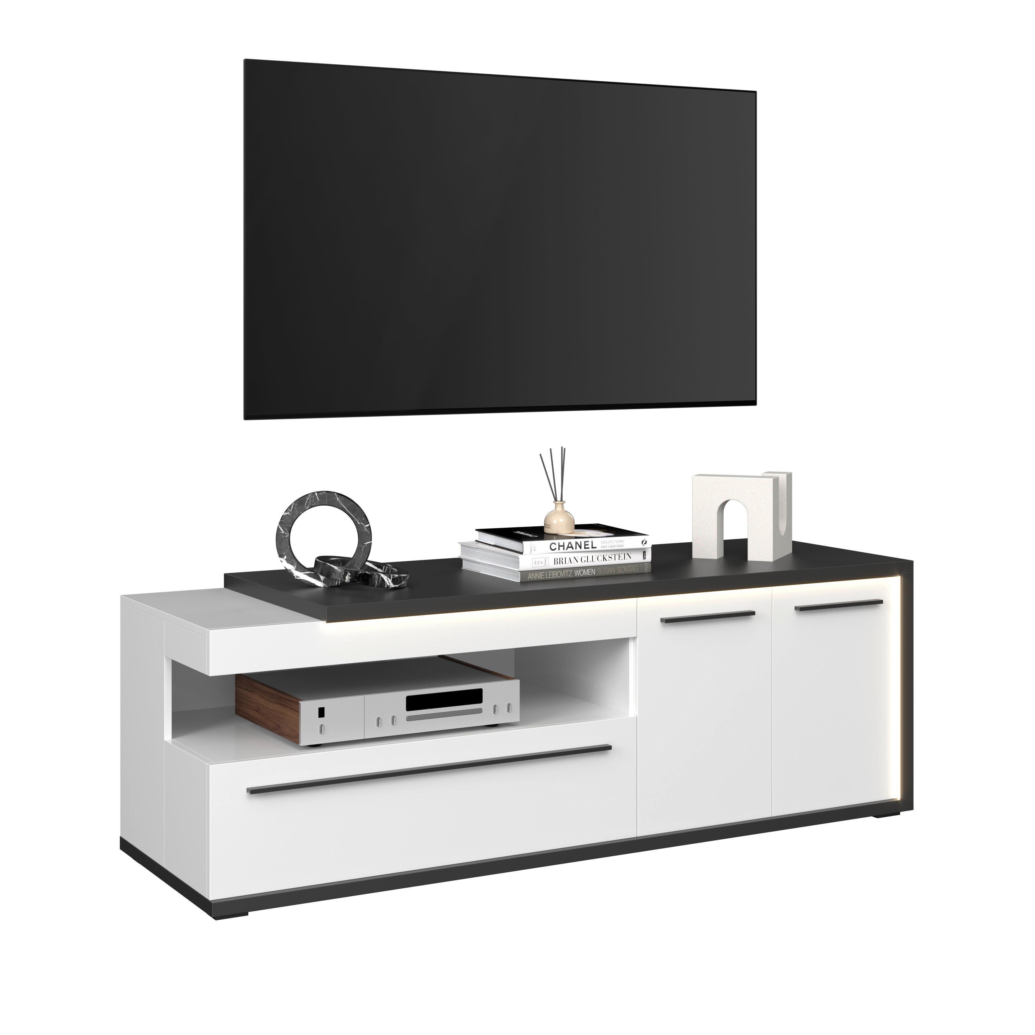 Tv Komoda Ambiente Plus - bela visoki sjaj/bela, Moderno, pločasti materijal/plastika (163,6/56,6/53,6cm) - Modern Living