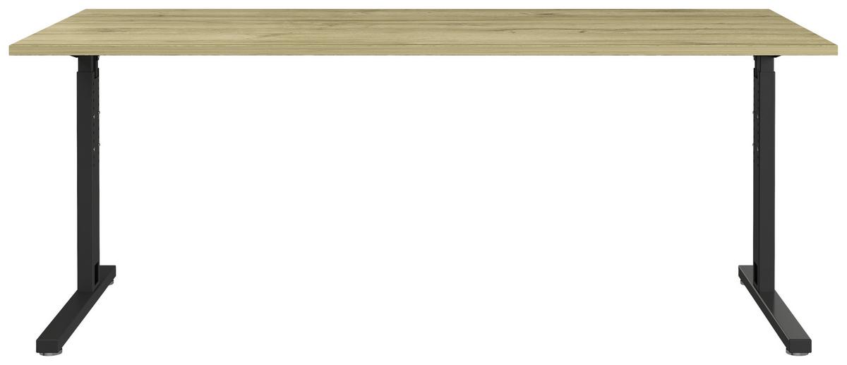 Schreibtisch B 180 H 70 cm GW-Profi, Eiche Dekor/Schwarz - Eichefarben/Schwarz, KONVENTIONELL, Holzwerkstoff/Metall (180/70/80cm) - Germania