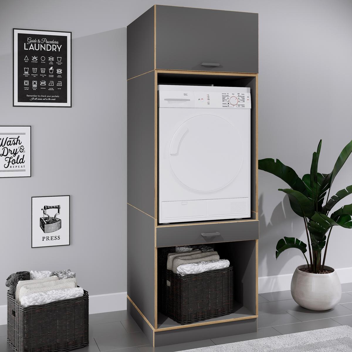 Waschmaschinenschrank Rislo - Honigeiche/Anthrazit, Trend, Holzwerkstoff/Kunststoff (67/200/68cm) - MID.YOU