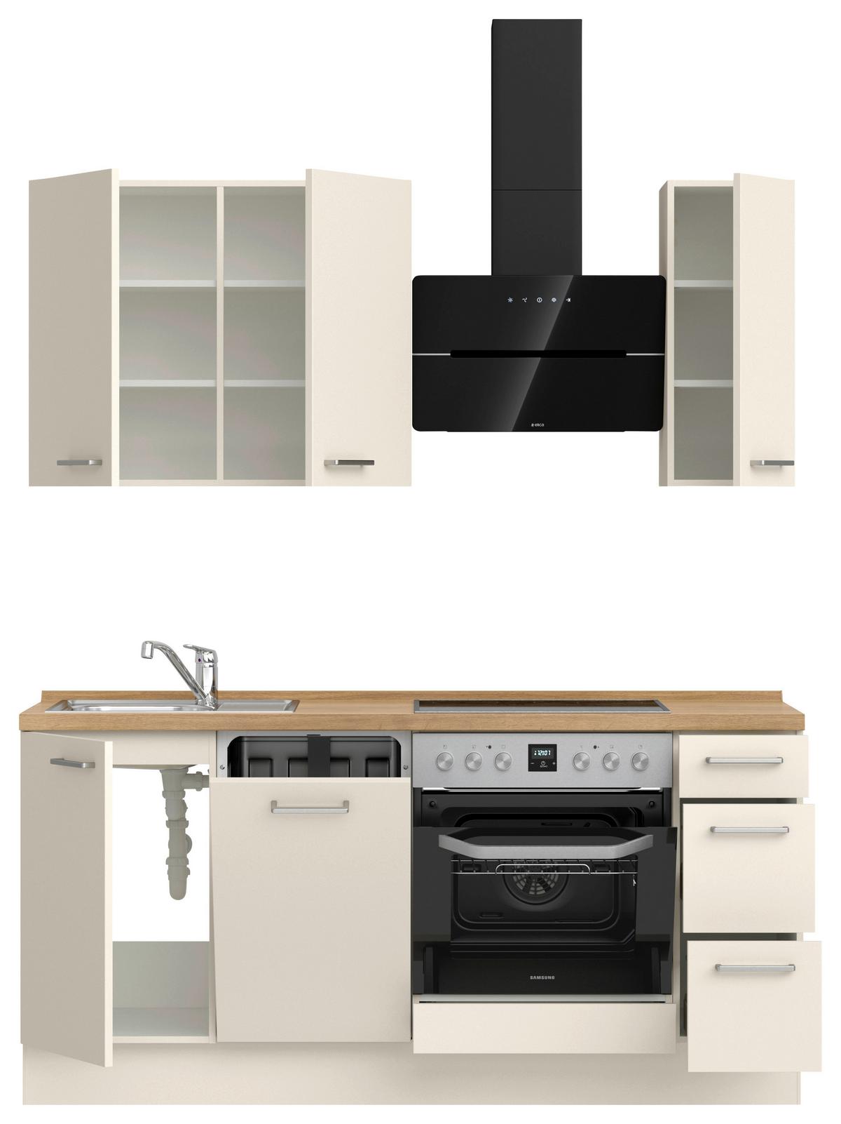 Küchenblock Touch High m. Geräten Magnolie - Edelstahlfarben/Eichefarben, MODERN, Holzwerkstoff/Metall (180cm) - Nobilia