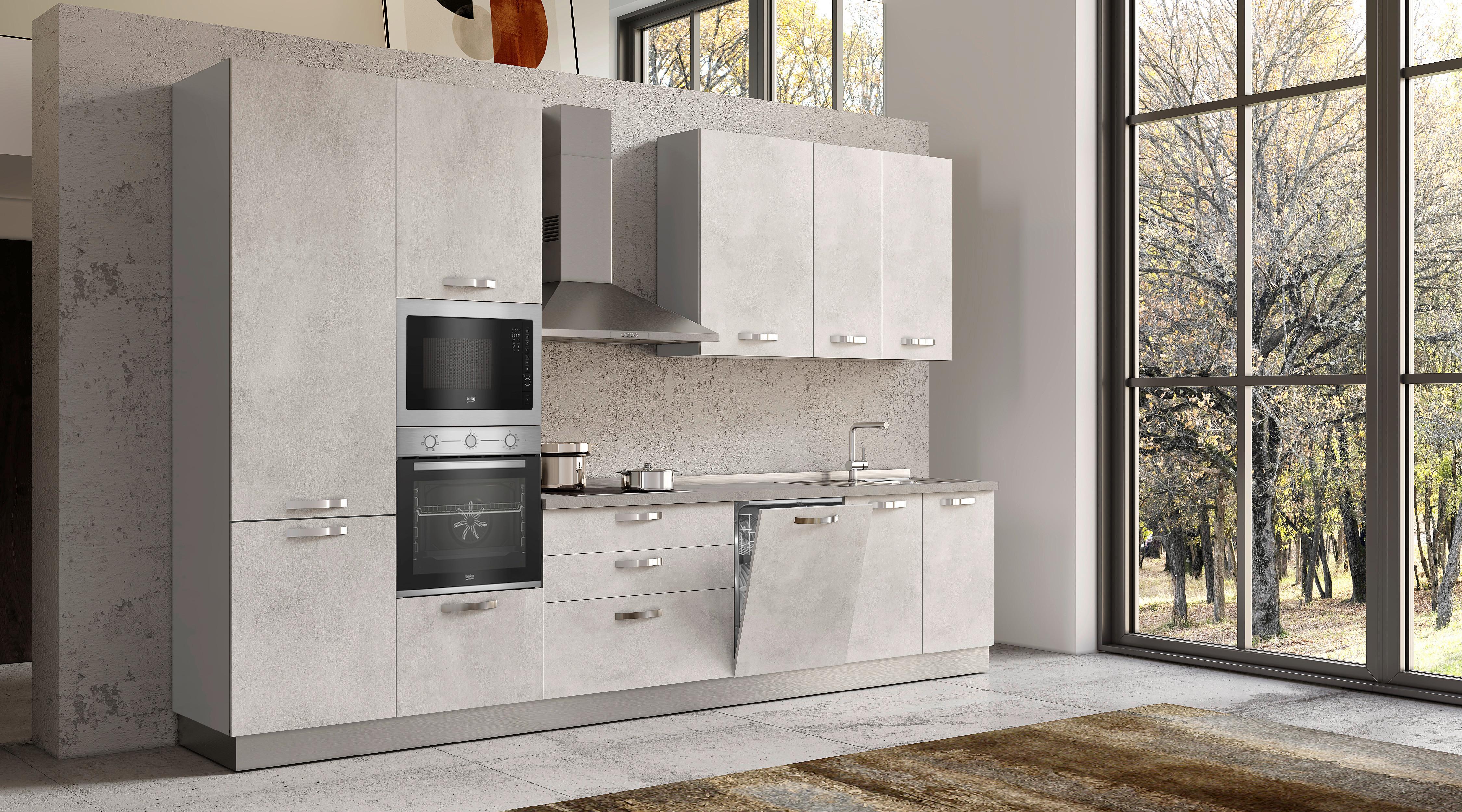 Blok Kuhinja Sa Uređajima Cemento - siva/boja aluminijuma, Moderno, metal/pločasti materijal (360/240/60cm) - Mömax