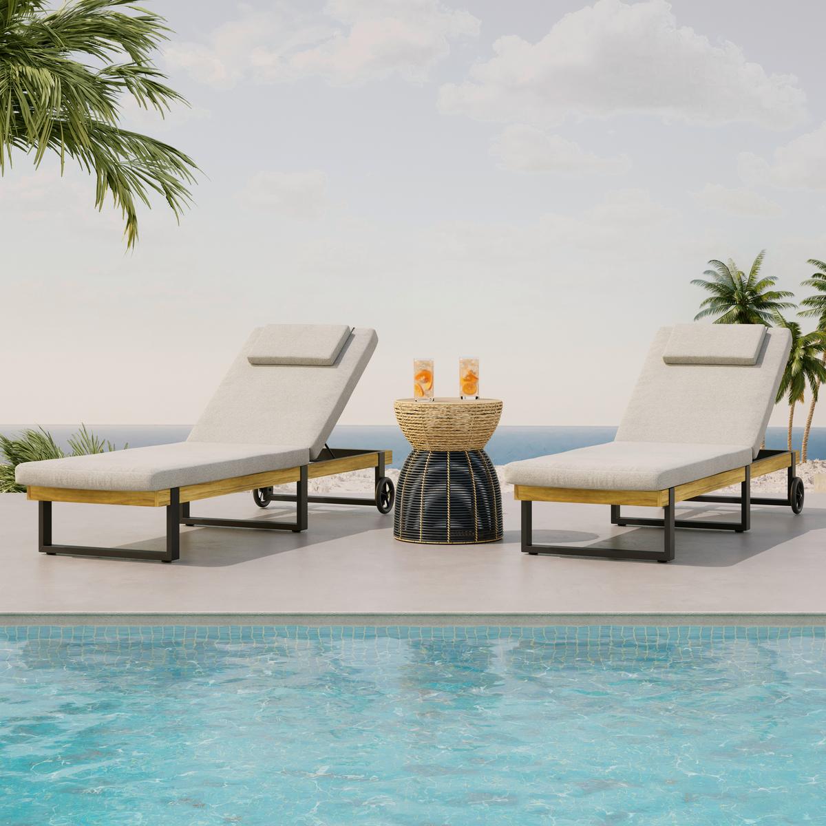 Șezlong Elenyi - crem/gri, Modern, lemn/metal (65/95/200cm) - Bessagi Garden