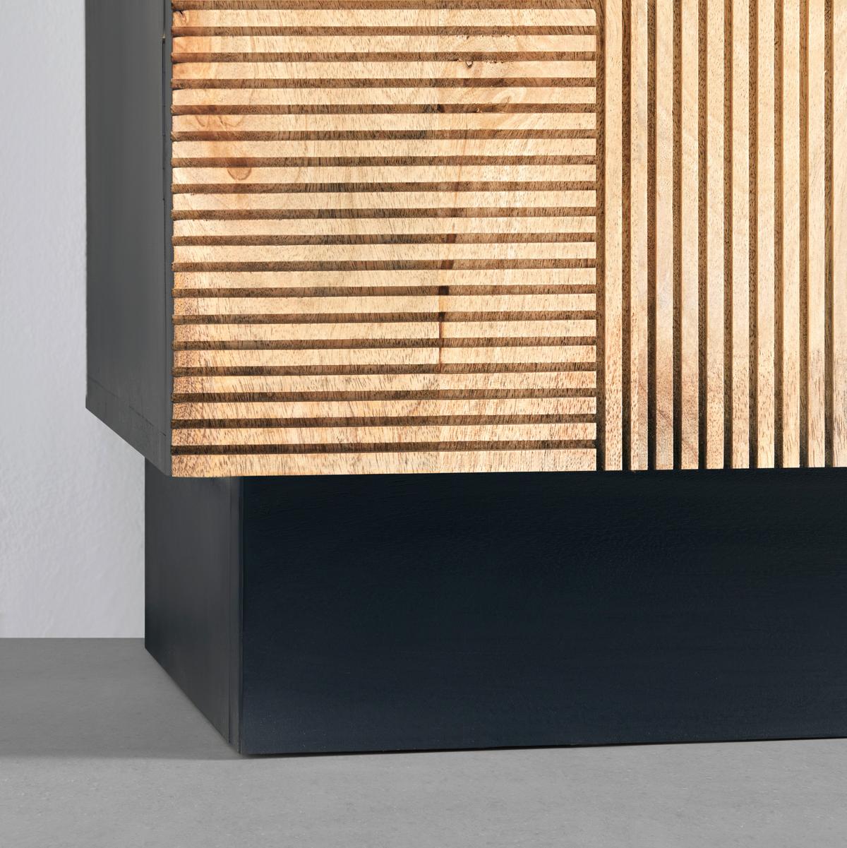 Barschrank Arian aus Mangoholz in Naturfarben/Schwarz - Schwarz/Naturfarben, MODERN, Holz/Metall (85/155/42cm) - Zandiara