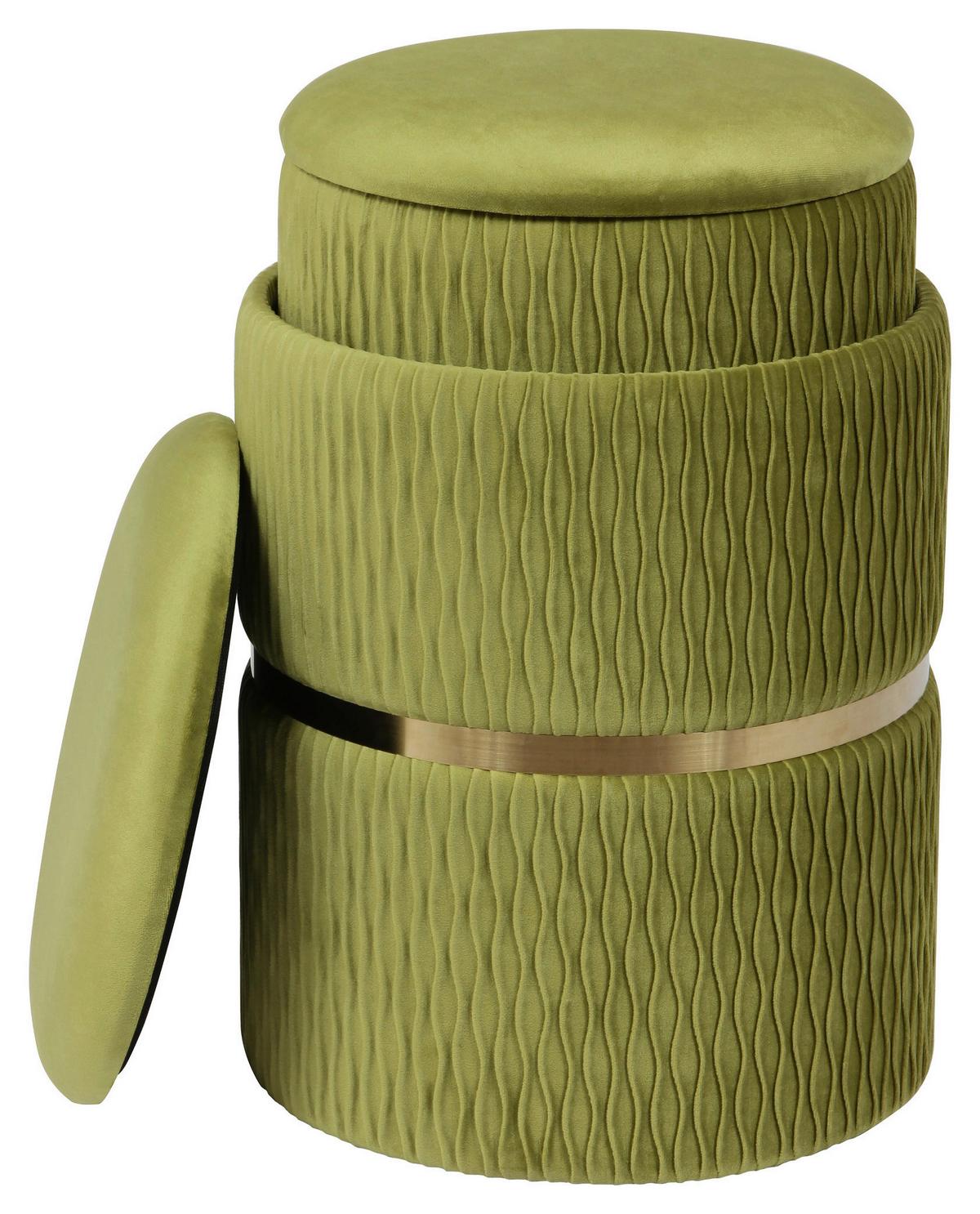 HOCKERSET MILAS 100 - Goldfarben/Grün, Konventionell, Textil/Metall (31,5+36cm) - Kayoom