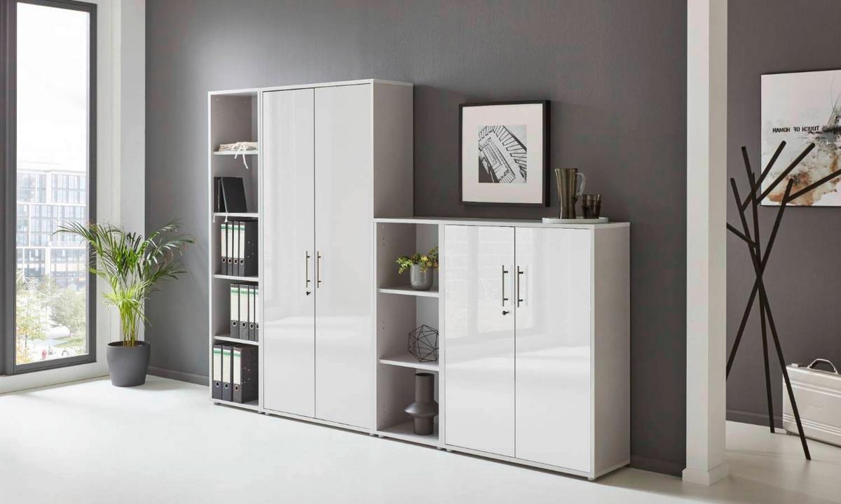 Büro Office Edition Set 4 Grau/Weiß - Weiß Hochglanz/Grau, MODERN, Holzwerkstoff - MID.YOU