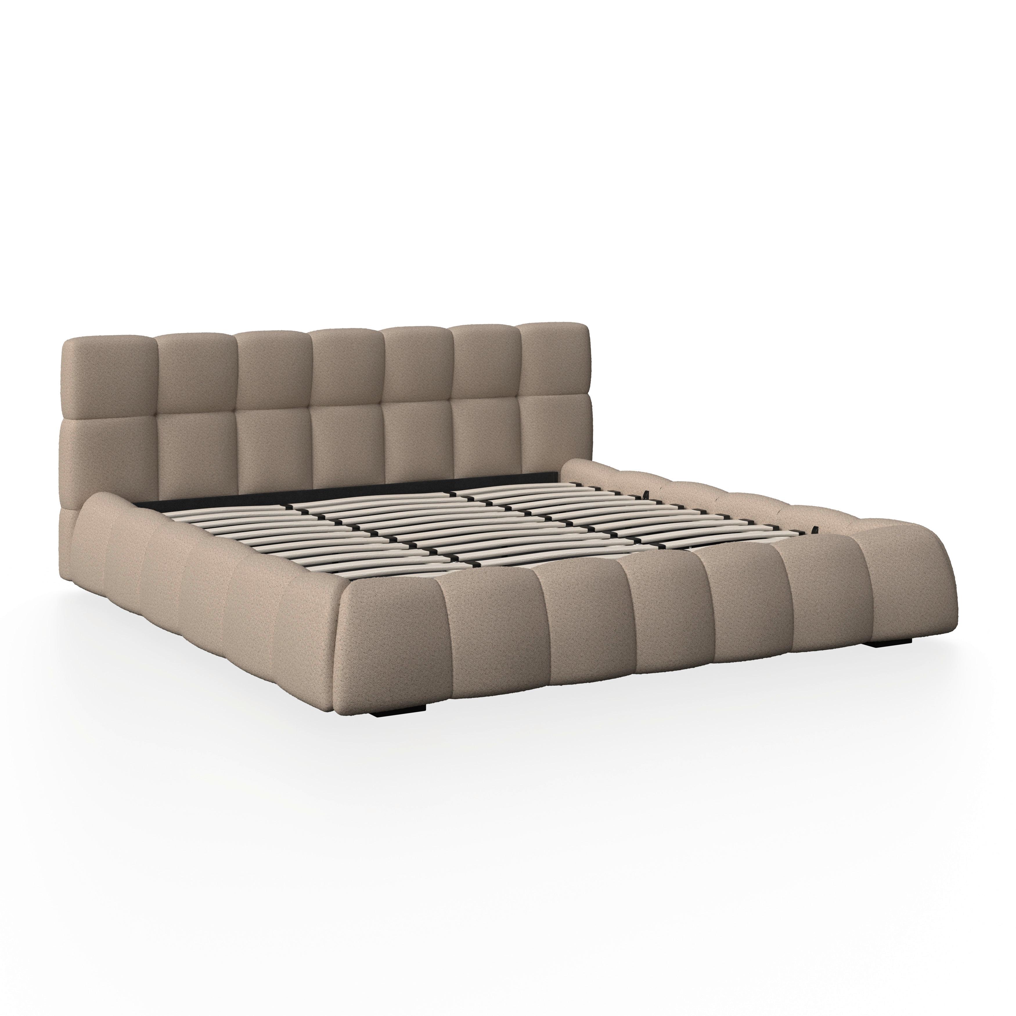 Oblazinjena Postelja Marija, Rjava, 180x200 - barve nerjavečega jekla/naravne barve, Moderno, kovina/tekstil (180/200cm) - Bessagi Home