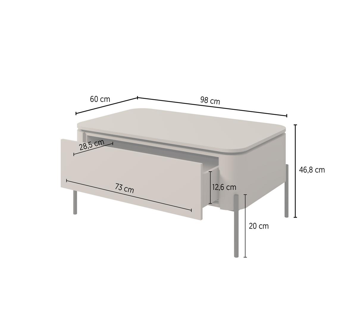 Dohányzóasztal Bello - bézs/fekete, Modern, faalapú anyag/fém (98/47/60cm)