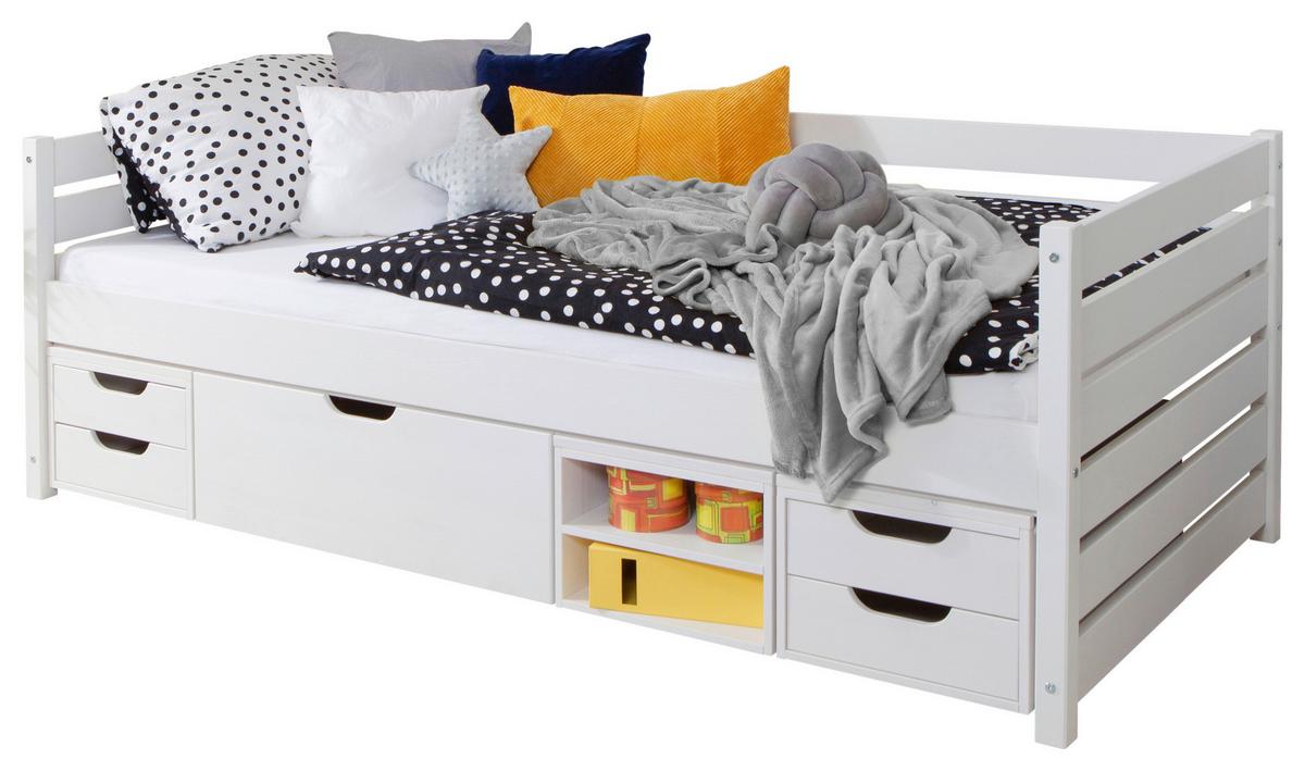 Stauraumbett Namoi mit 4 Schubkästen ca. 100x200cm Weiß - Weiß, MODERN, Holz (100/200cm) - MID.YOU