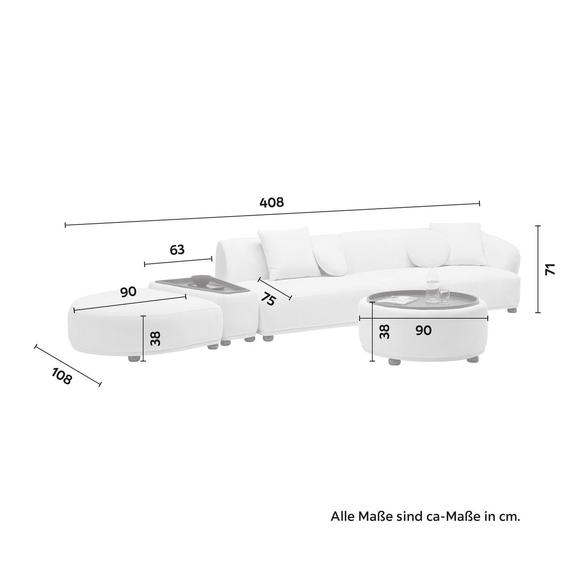 Wohnlandschaft Kira Weiß Webstoff - Weiss/Schwarz, Modern, Holz/Textil (410/71/107cm) - Bessagi Home