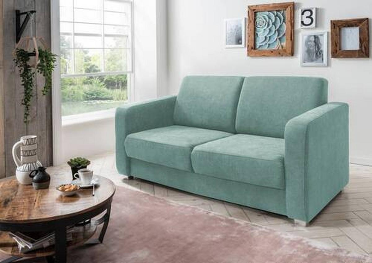 Schlafsofa Mia Mintgrün Mikrofaser - Chromfarben/Mintgrün, Basics, Kunststoff/Textil (159/88/87cm) - Livetastic