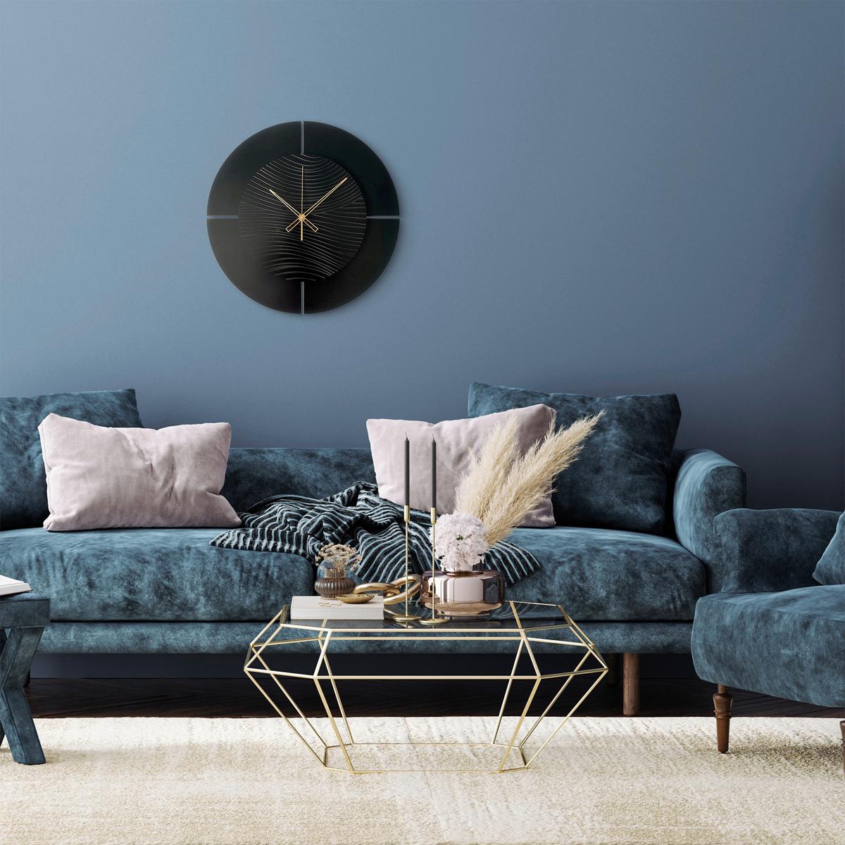 Wanduhr Schwarz/Goldfarben Ø ca. 57cm - Goldfarben/Schwarz, Basics, Holz/Kunststoff (57cm)