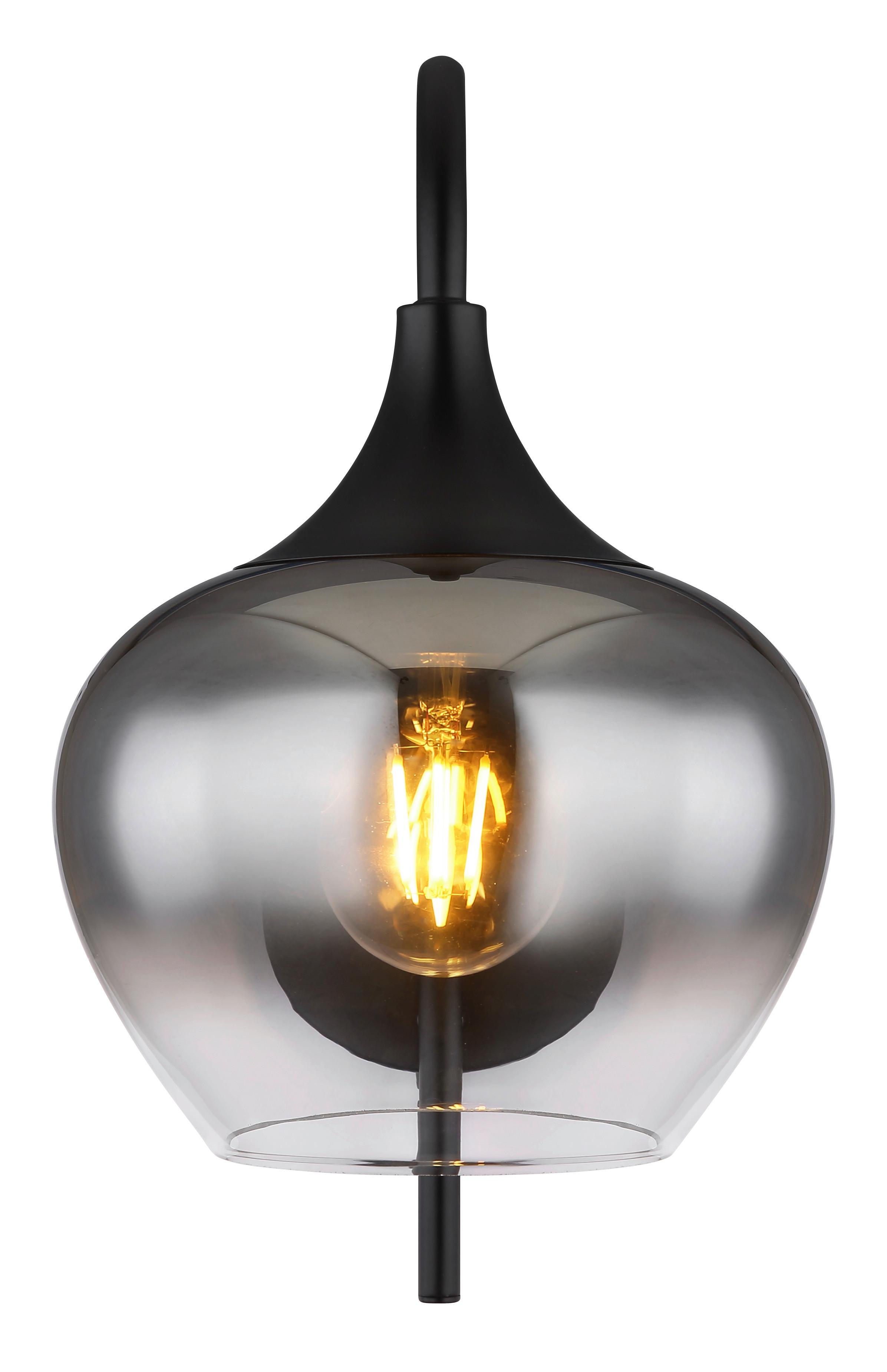 Wandleuchte Maxy in Rauchfarben max. 40 Watt - Schwarz, Glas/Metall (18/25/32cm) - Globo
