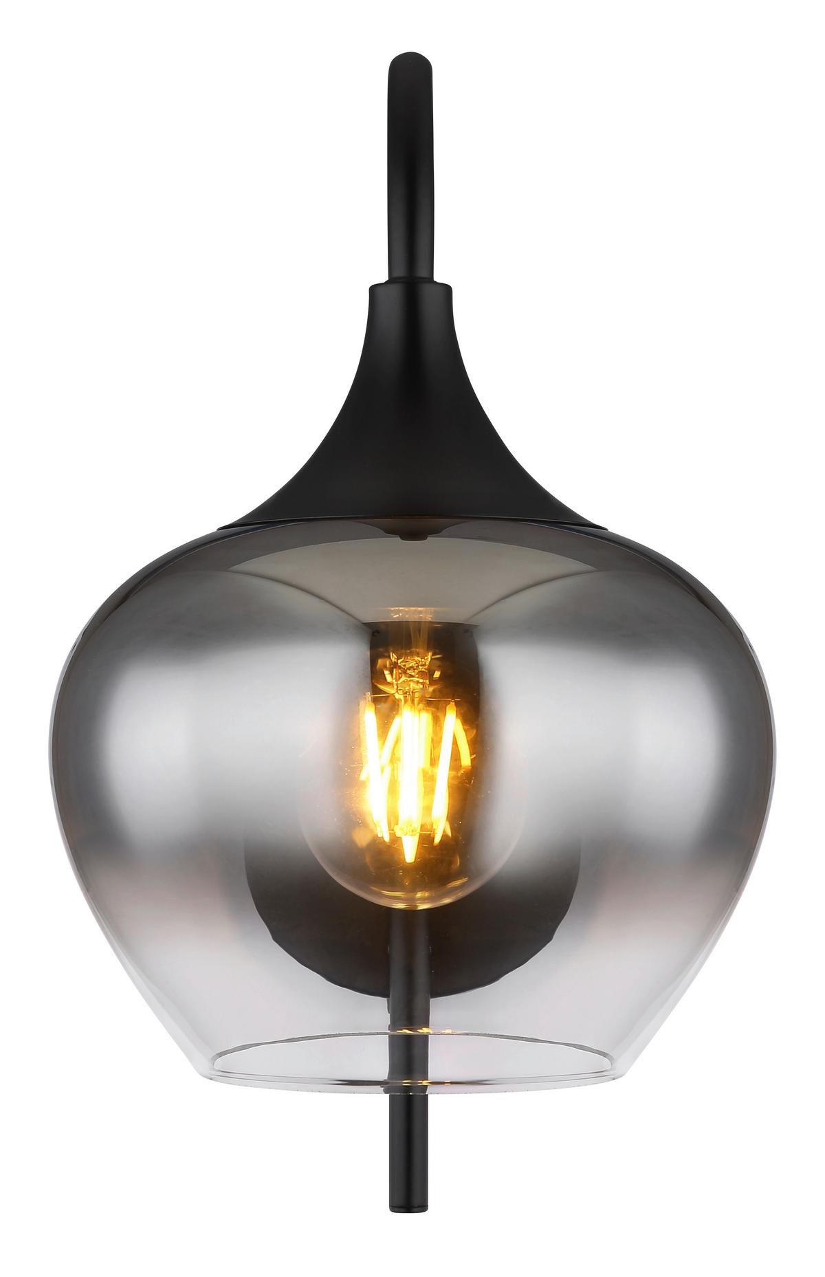 Wandleuchte Maxy in Rauchfarben max. 40 Watt - Schwarz, Glas/Metall (18/25/32cm) - Globo
