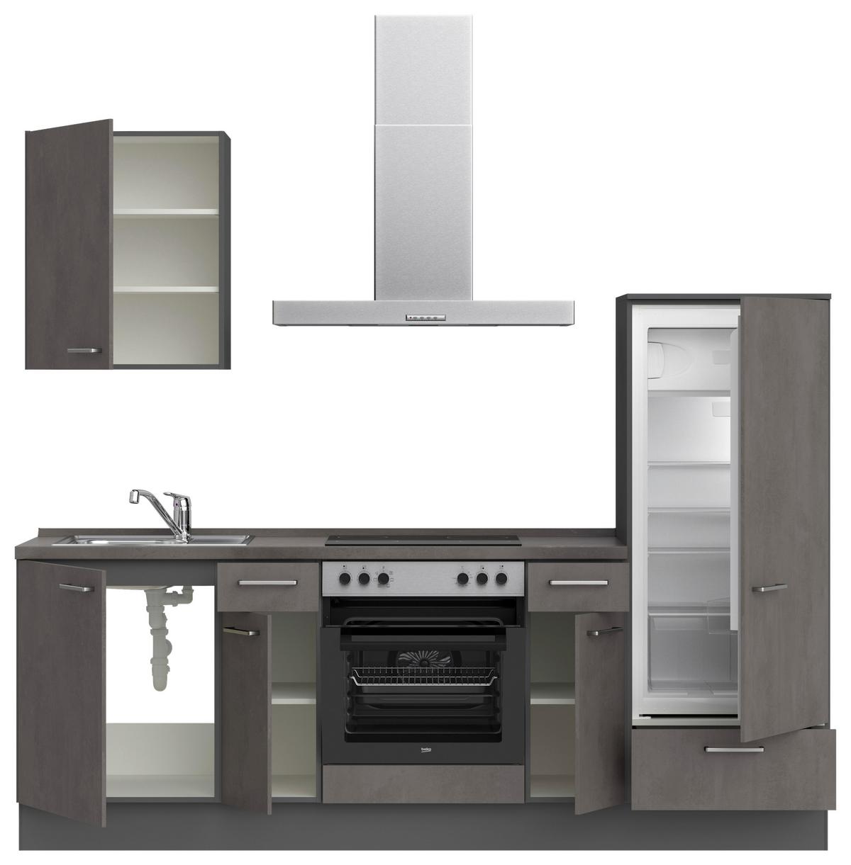 Küchenblock Riva Low m. Geräten Schieferfarben - Schieferfarben/Edelstahlfarben, MODERN, Holzwerkstoff/Metall (240cm) - Nobilia