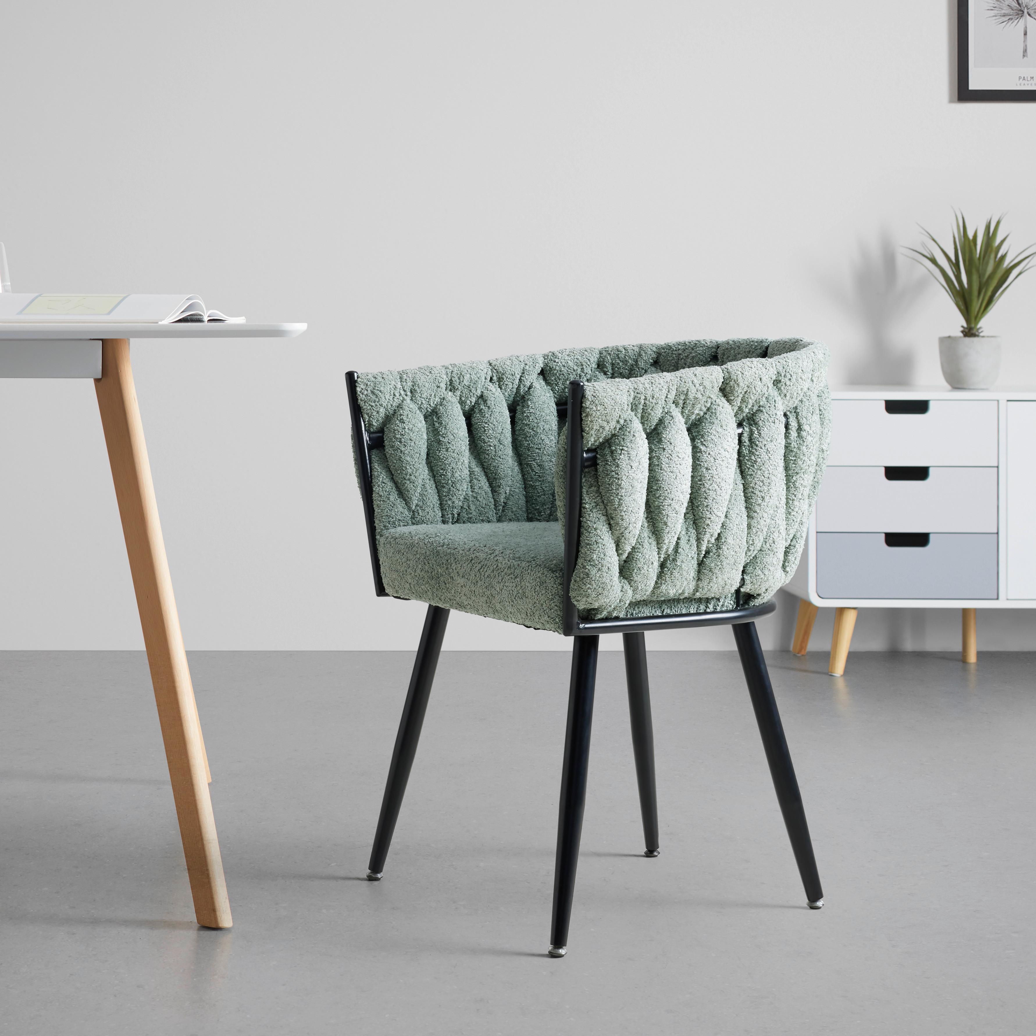 ARMLEHNSTUHL WEAVY -TREND- - Schwarz/Hellgrün, Modern, Holz/Textil (64/78/55cm) - Premium Living