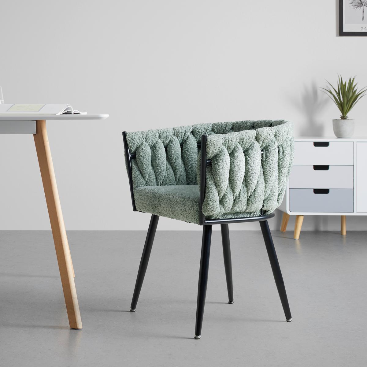 Naslanjač Weavy -Trend- - črna/svetlo zelena, Moderno, kovina/tekstil (64/78/55cm) - Premium Living