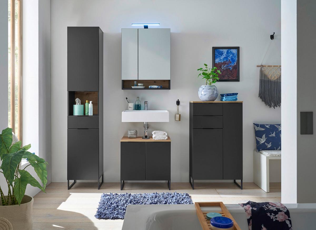 SZAFKA Z LUSTREM DENVER - czarny, Konventionell, materiał drewnopochodny/szkło (60/75/23cm) - home24