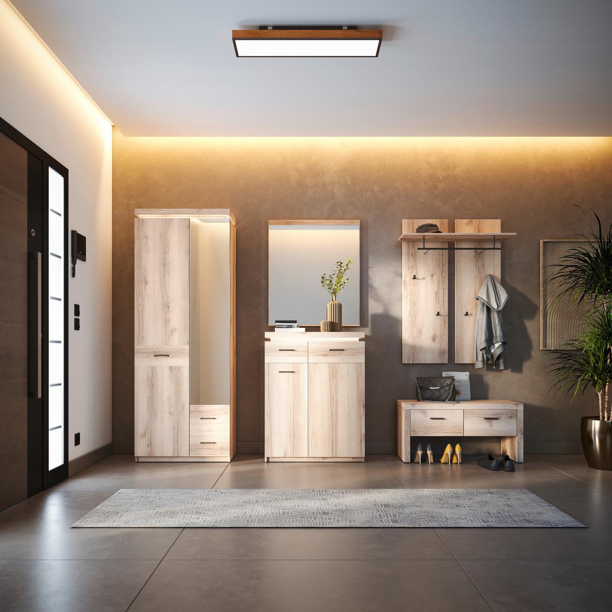 Dulap pentru hol Vancuover - culoare lemn stejar, Modern, sticlă/material pe bază de lemn (75/198/38cm) - Premium Living