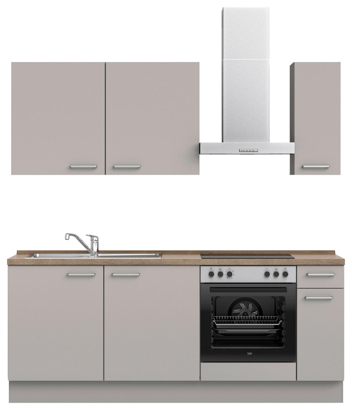 Küchenblock Touch Low m. Geräten Grau - Eiche dunkel/Edelstahlfarben, MODERN, Holzwerkstoff/Metall (210cm) - Nobilia
