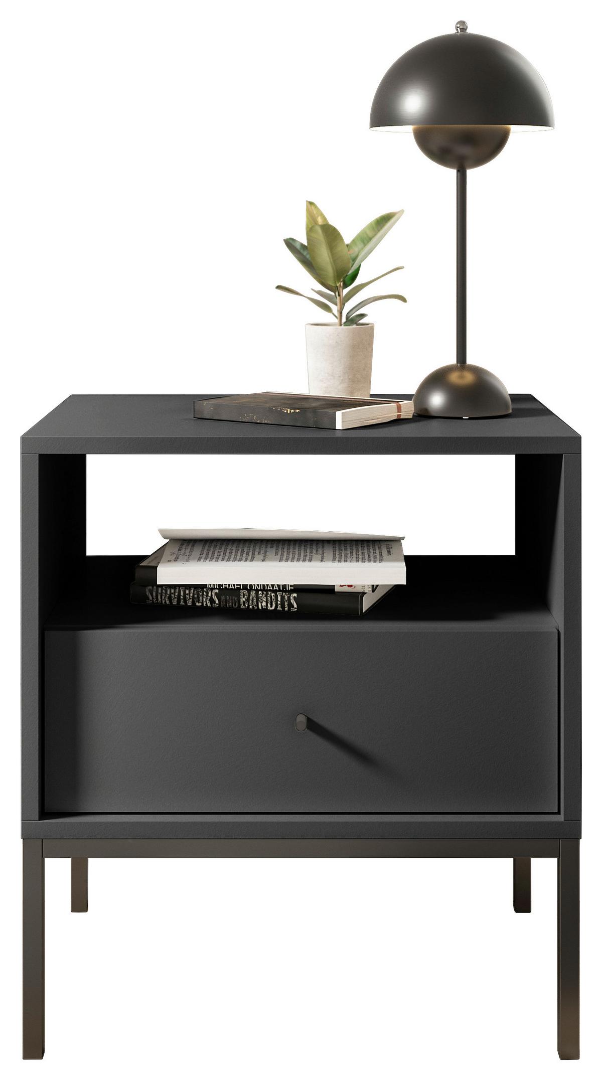 SZAFKA NOCNA INES - czarny/kolor grafitowy, Modern, materiał drewnopochodny/metal (54/56/39cm) - MID.YOU