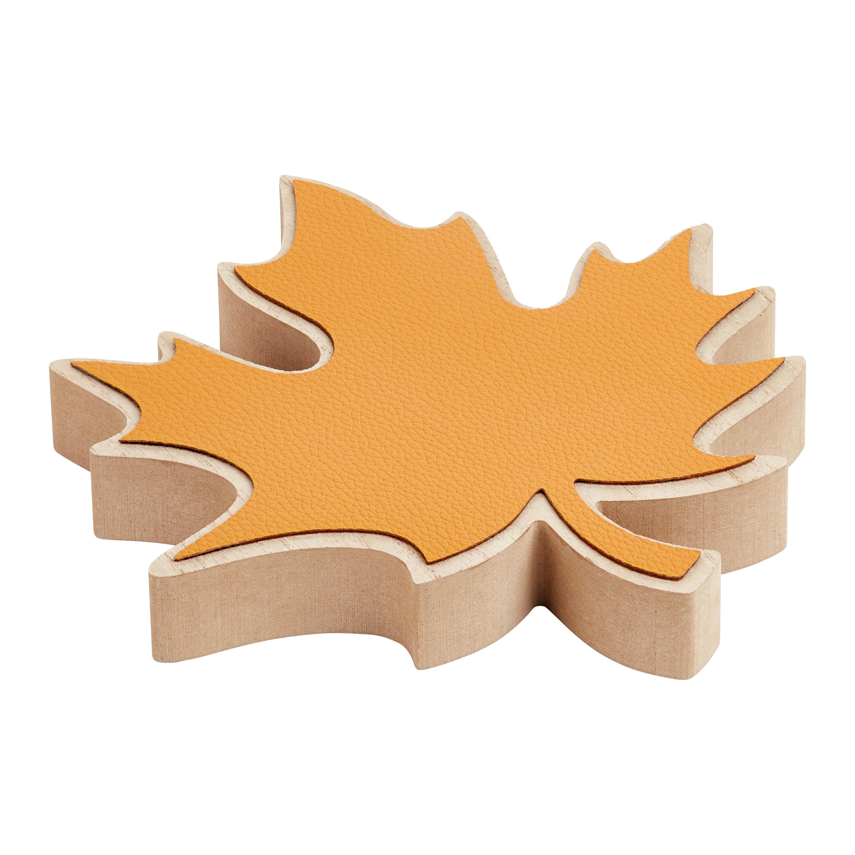 Dekoteller Leaf Natur - Gelb/Naturfarben, KONVENTIONELL, Holz/Textil (21/20/2,6cm) - Modern Living