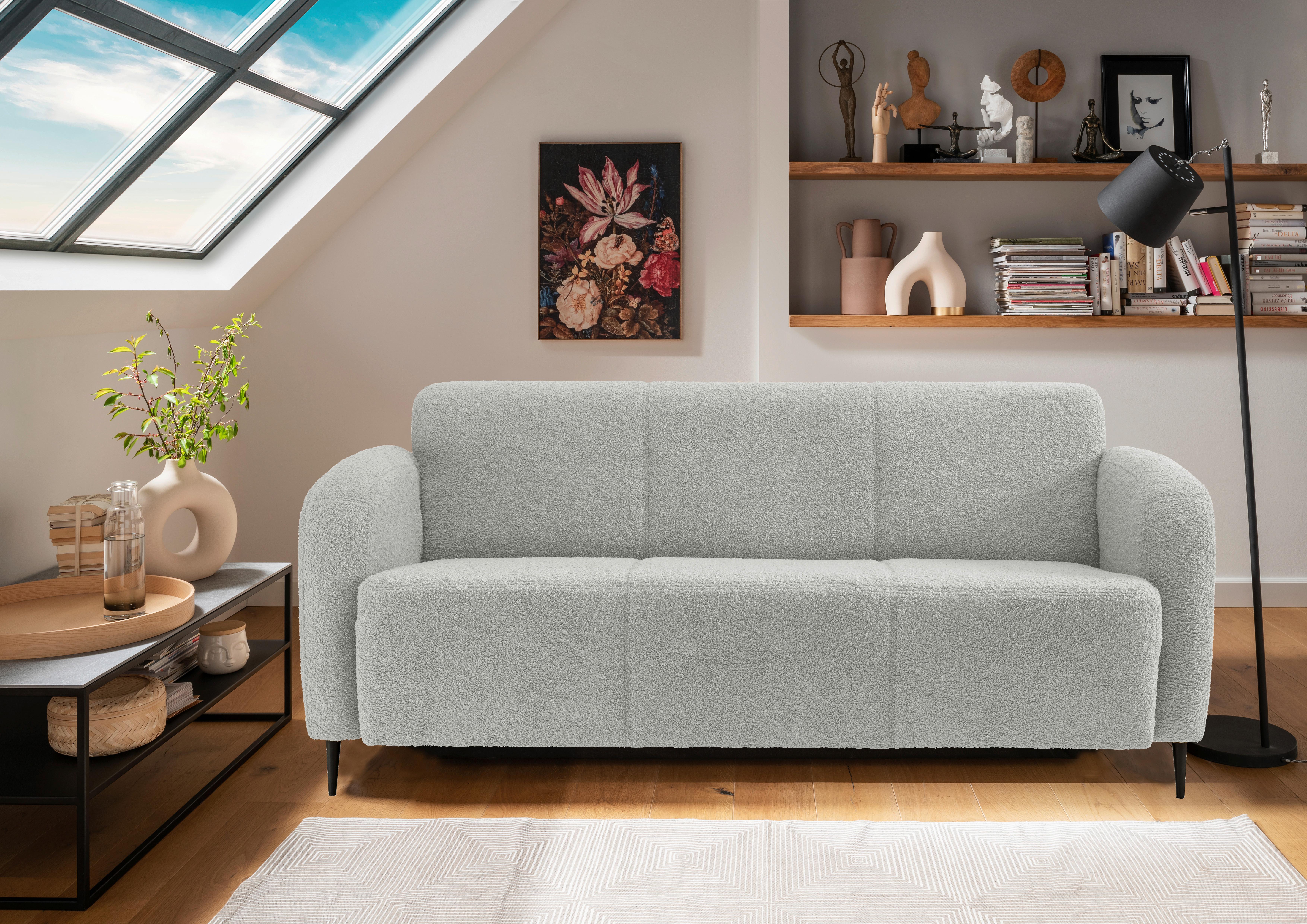 3-Sitzer-Sofa Marone Hellgrau Teddystoff - Hellgrau/Schwarz, MODERN, Textil/Metall (180/76/90cm) - Livetastic
