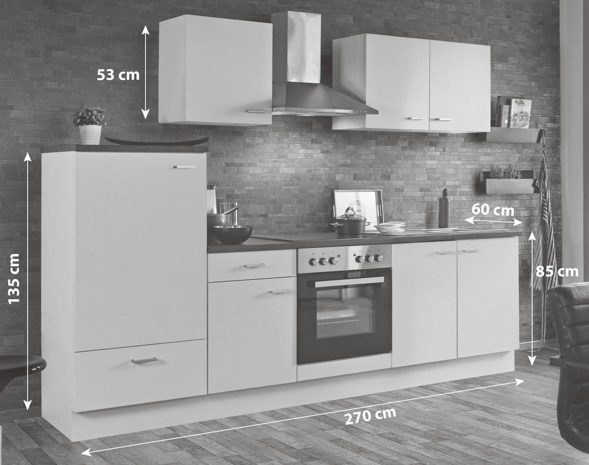 Küchenblock White-Classic Weiß B: ca. 270 cm - Silberfarben/Graphitfarben, KONVENTIONELL, Holzwerkstoff/Kunststoff (270cm) - Menke