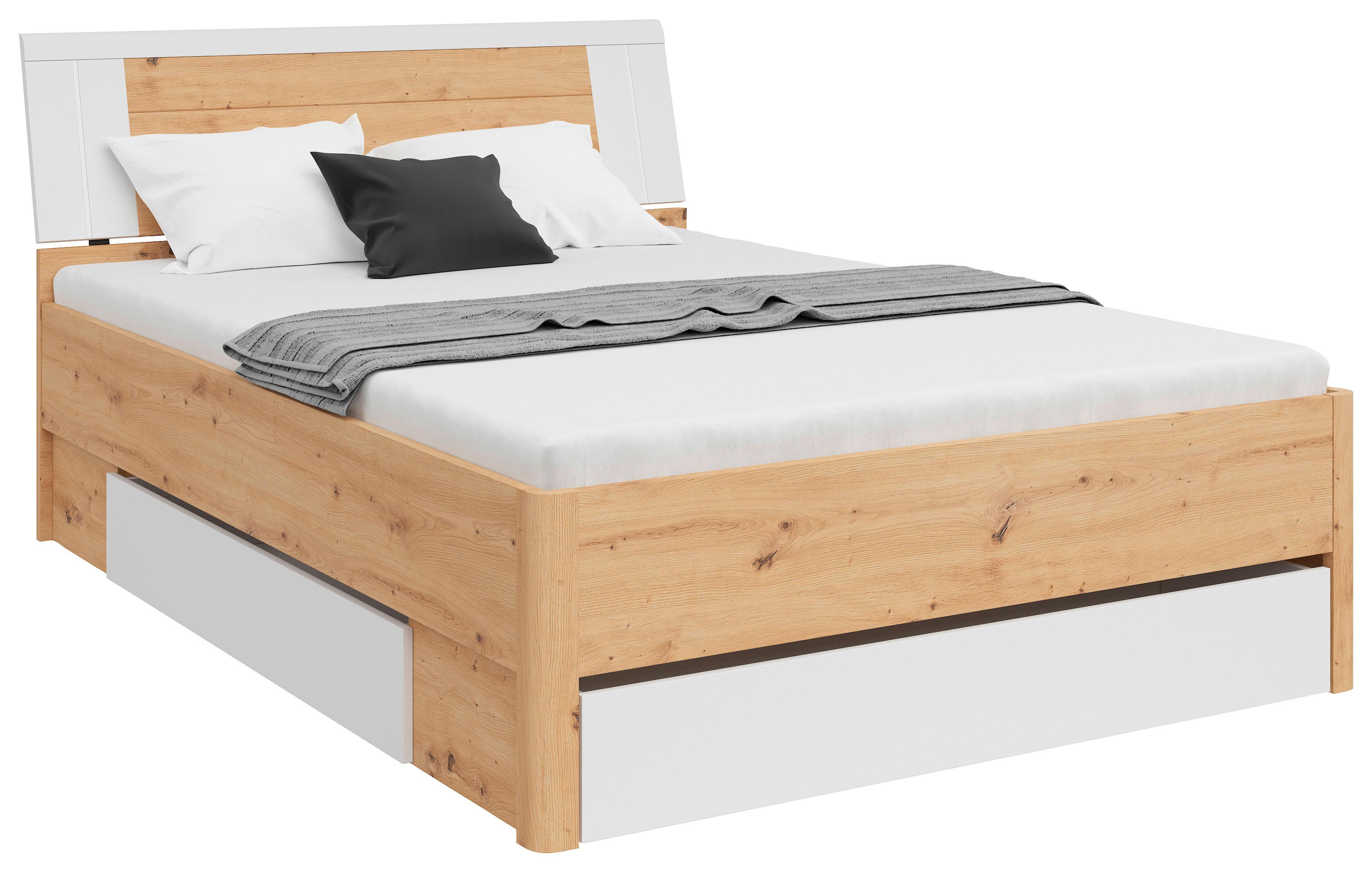 Postelja S Predali Saturn, Bela, Hrast, 140x200 - bela/barve grafita, Konvencionalno, leseni material (140/200cm)