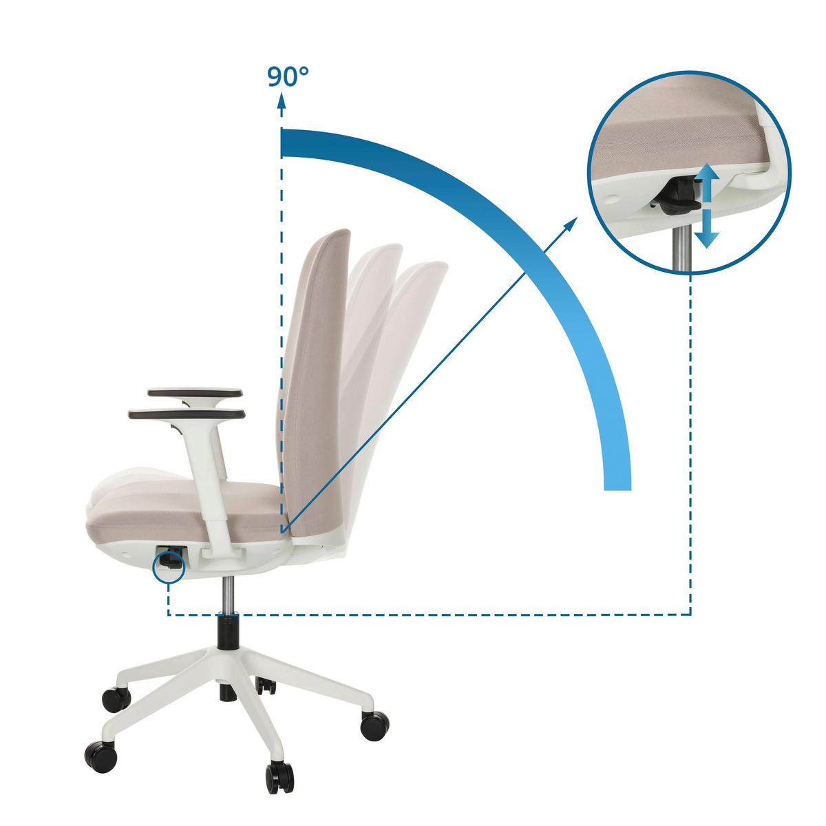 Pisarniški Stol Nestora, Bež - bela/bež, Basics, umetna masa/tekstil (70/103-113/70cm) - MID.YOU