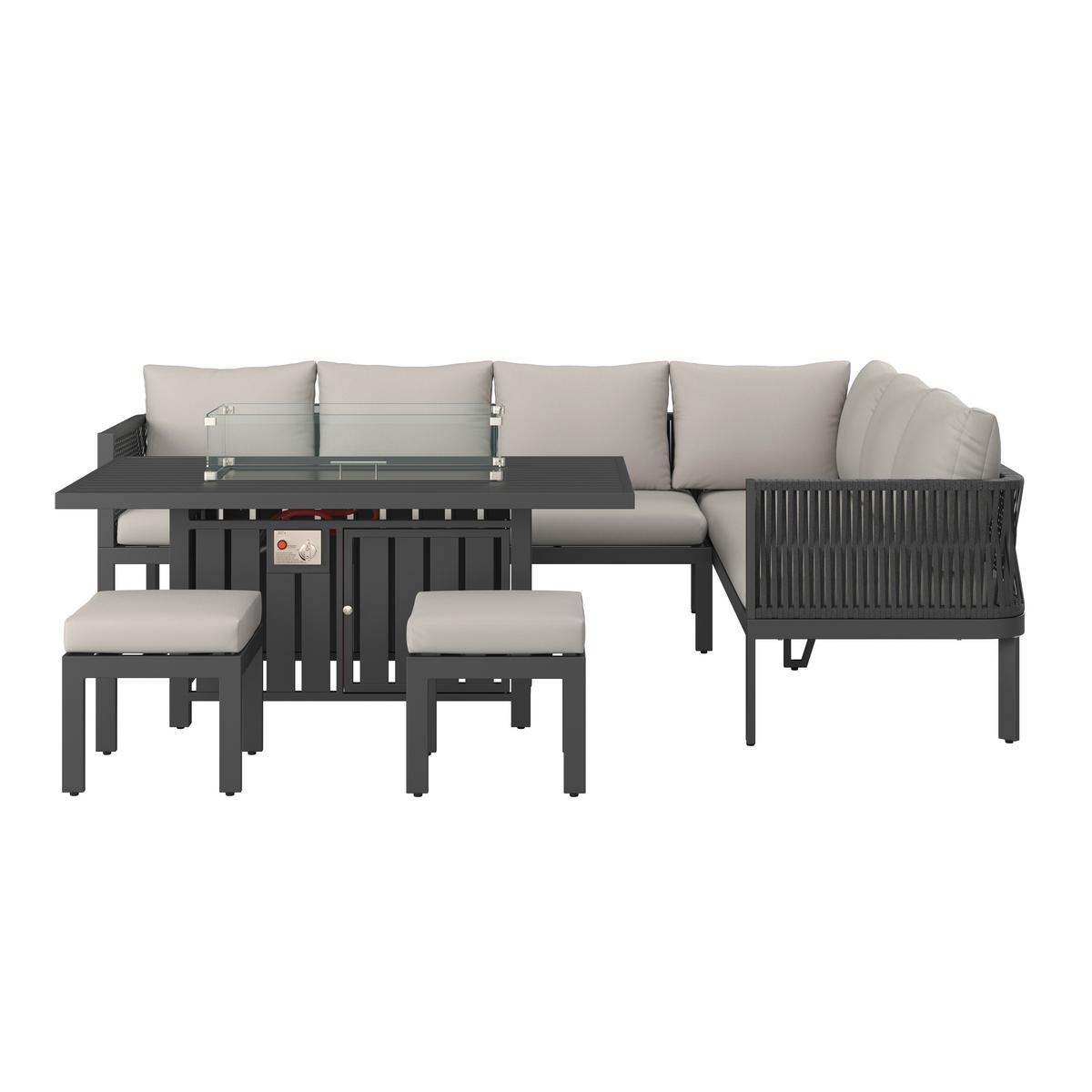Garnitură grădină Selena - gri deschis/culoare inox, Modern, sticlă/metal (258/66/72cm) - Bessagi Garden