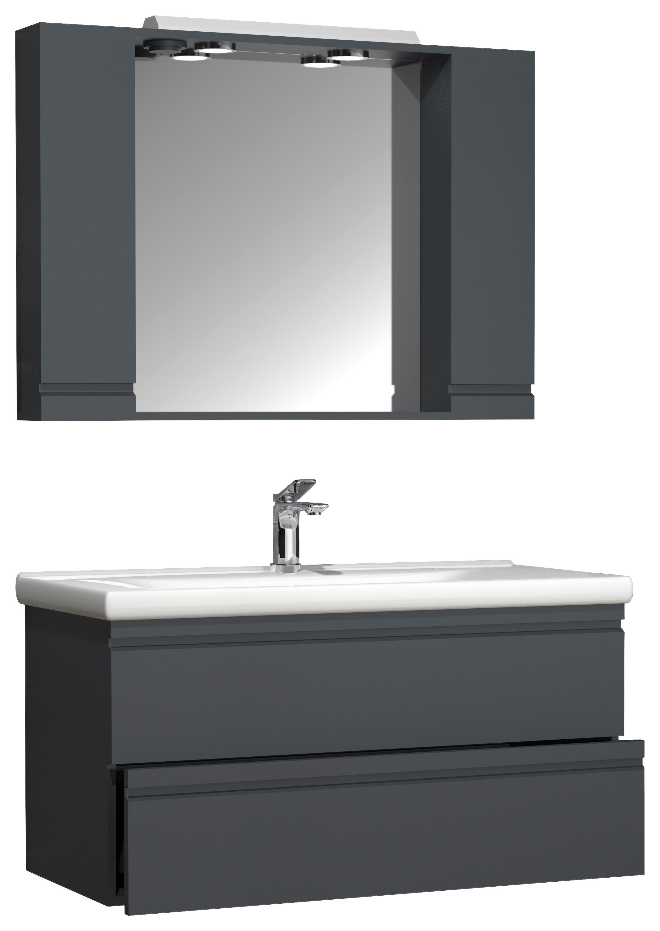 Kopalnica Silora Xl, Antracit - bela/antracit, Moderno, steklo/leseni material (100cm) - MID.YOU