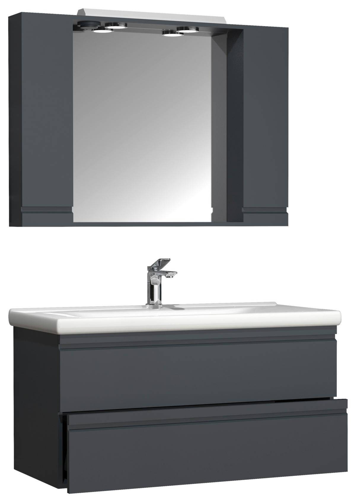 Kopalnica Silora Xl, Antracit - bela/antracit, Moderno, steklo/leseni material (100cm) - MID.YOU