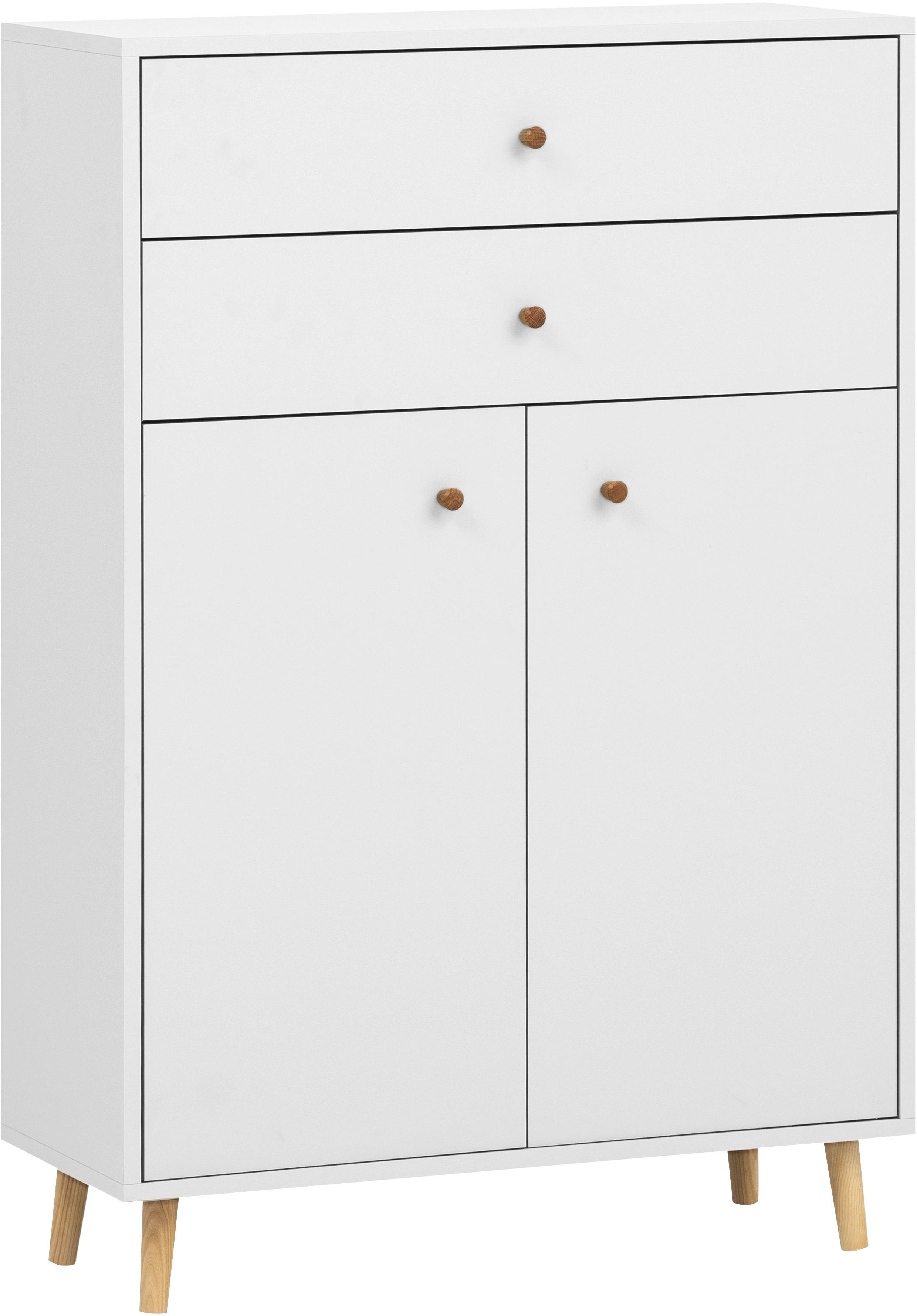 Srednje Visoka Omara Bjarne, Bela - barve jesena/barve hrasta, Moderno, leseni material/les (77/113,4/33,1cm) - Stylife