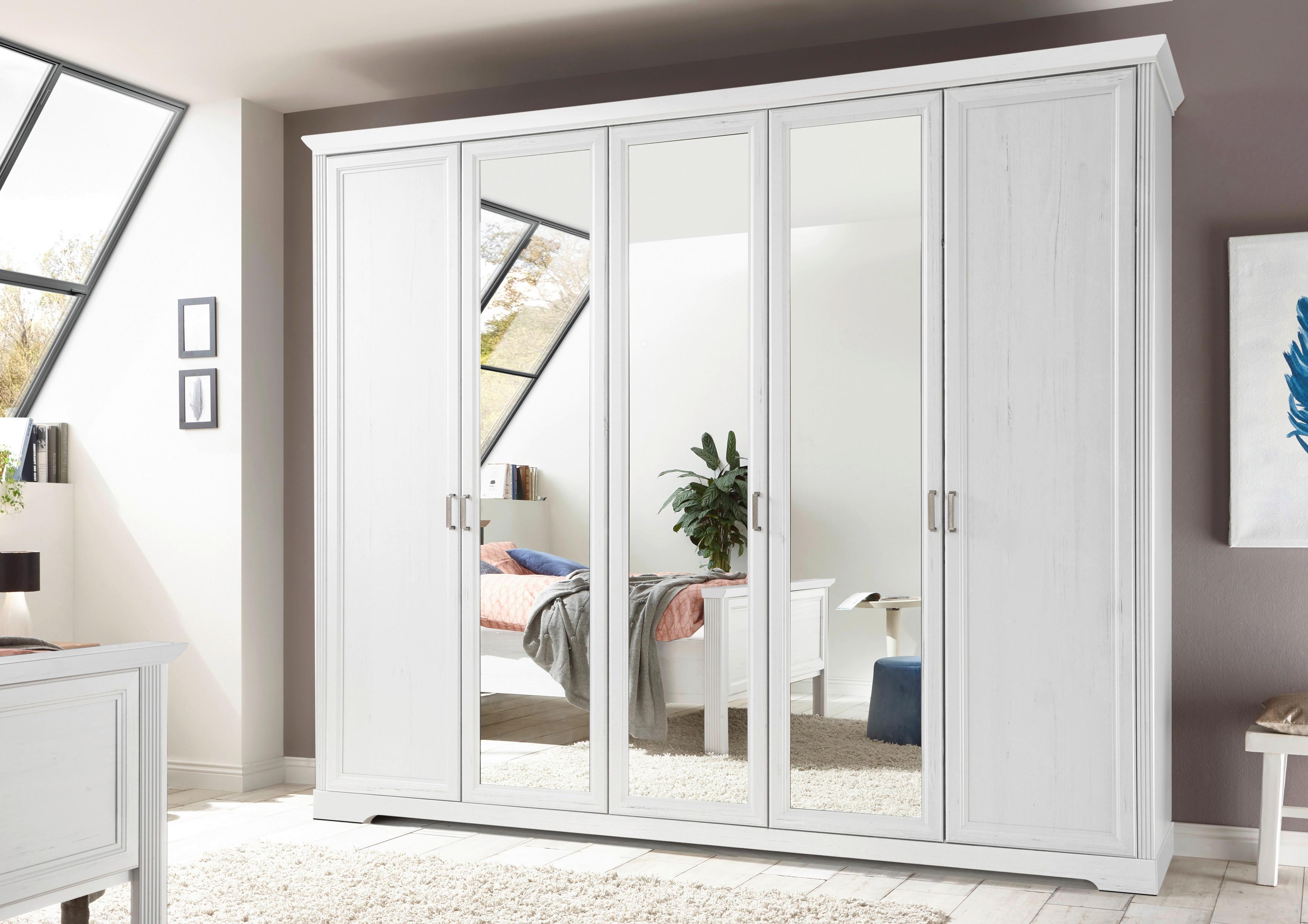 Drehtürenschrank in Weiss - Weiss/Nickelfarben, Romantik / Landhaus, Holzwerkstoff/Metall (264/220/64cm) - Zandiara