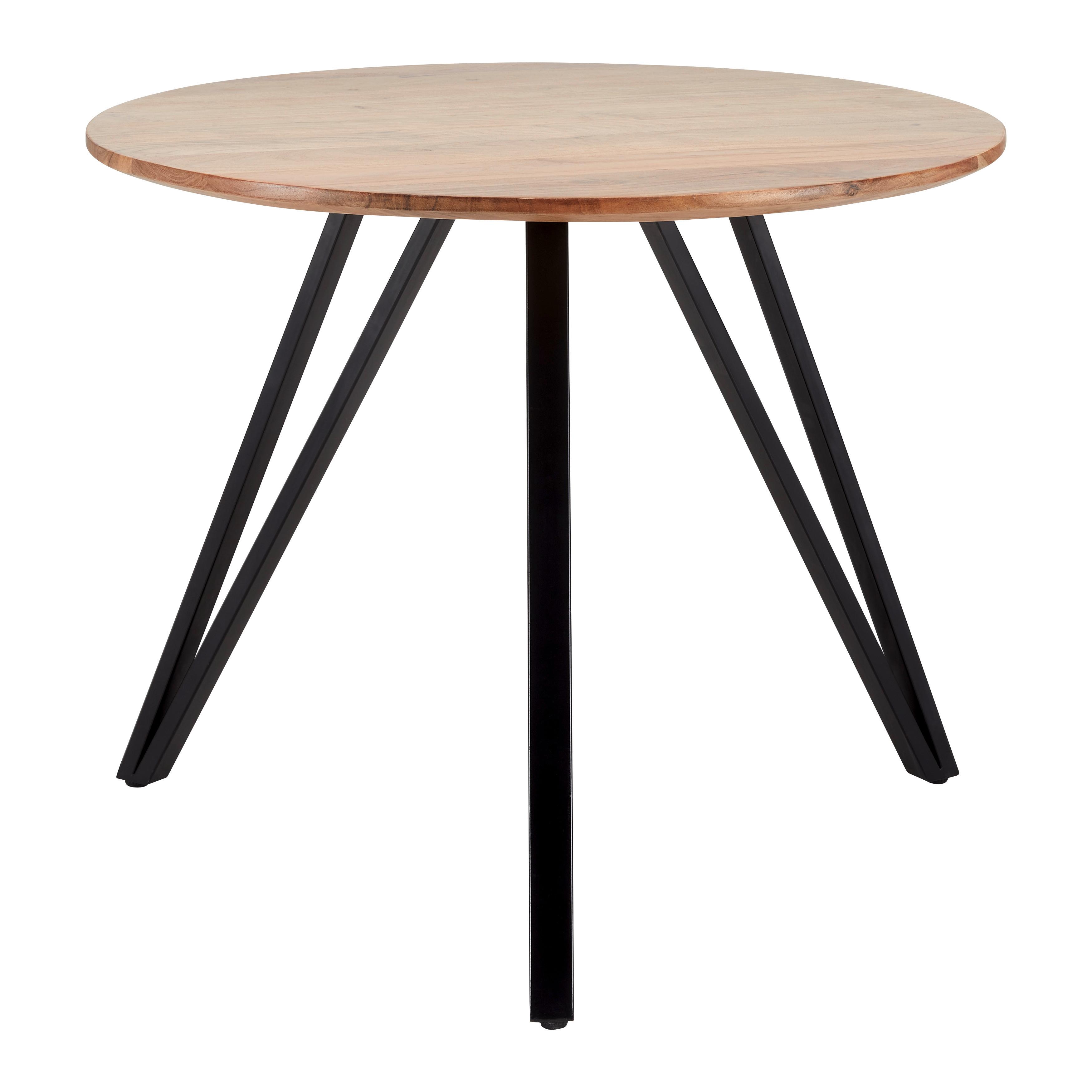 Esstisch Elias Akazienfarben Echtholz rund ca. 90/90/74 cm - Schwarz/Akaziefarben, MODERN, Holz/Metall (90/90/74cm) - Bessagi Home